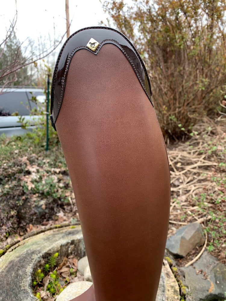 Custom DeNiro Bellini Dressage Boot - Vintage Brown Calfskin & Patent Rondine