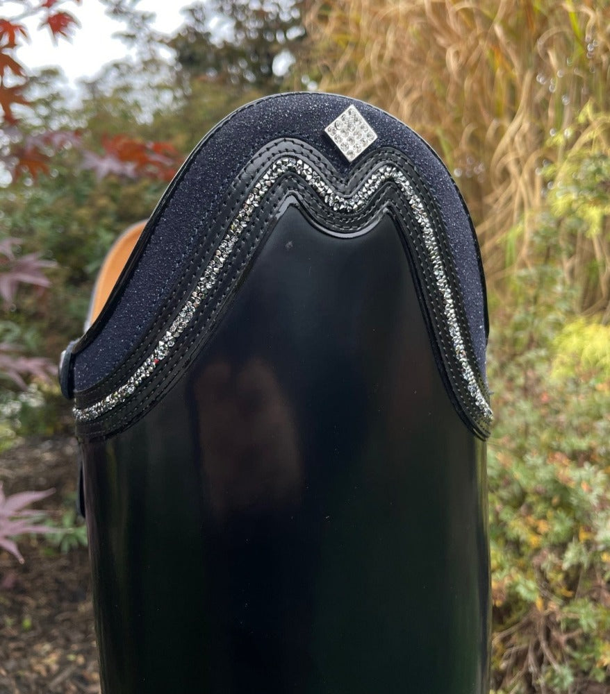 Custom DeNiro Raffaello Dressage Boot - Brushed Black & Blue Stardust Rondine with Crystals 