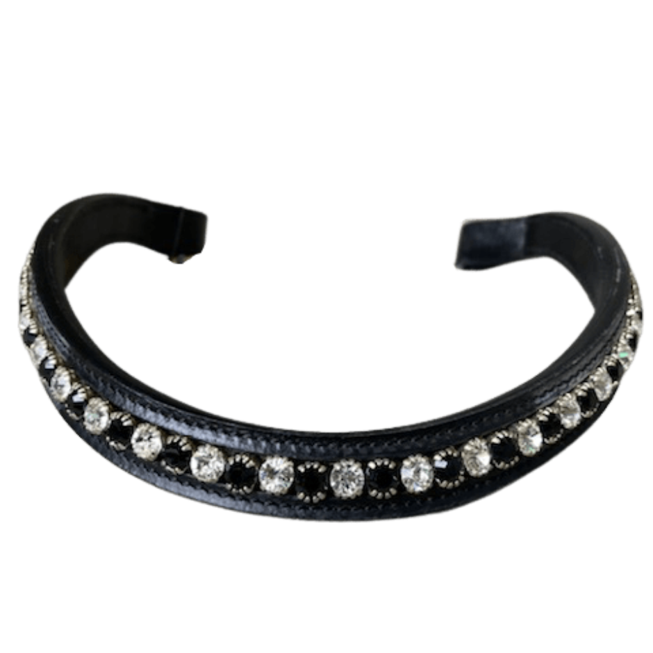 bridle2fit browband small stone black and white crystals black leather