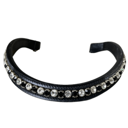 bridle2fit browband small stone black and white crystals black leather