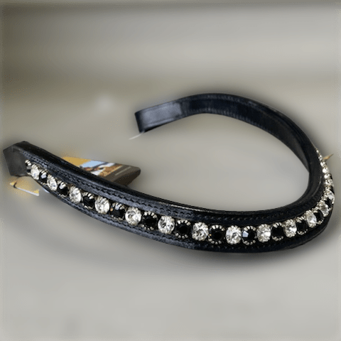 bridle2fit browband black and white crystals black leather