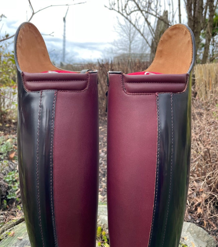 Custom DeNiro Raffaello Dressage Boot - Brushed Burgundy with BG Uptop, Swarovski, Stretch Panel & Comfort Knee