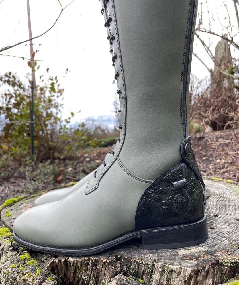 Custom DeNiro Full Lace Winter Field Boot - Grey Calfskin with