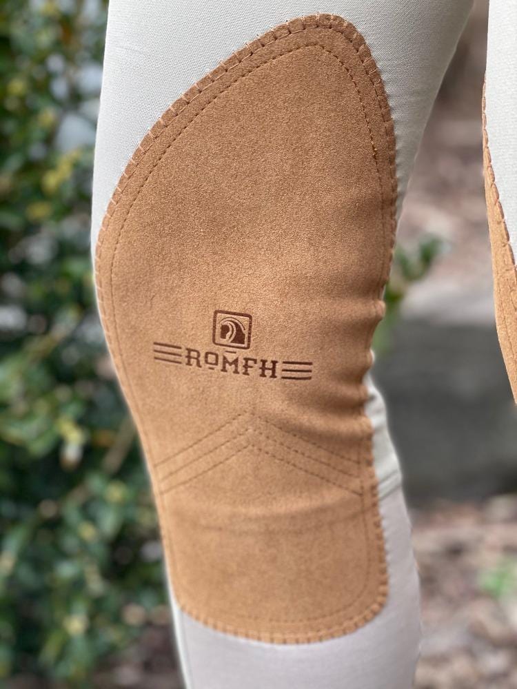 romfh sarafina knee patch breeches classic white sand knee patch close up