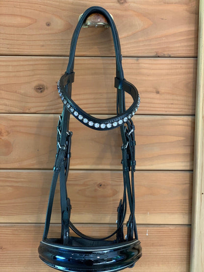 Otto Schumacher Tokyo Double Bridle with Black Patent & Silver Piping