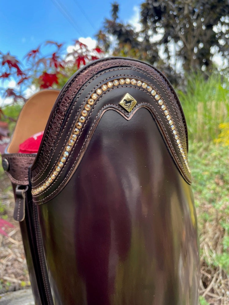 Custom DeNiro Raffaello Dressage Boot - Brushed Brown with Buongiorno Brown Rondine & Swarovski Crystals