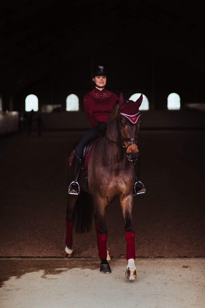 Equestrian Stockholm Polo Bandage - Bordeaux on horse 