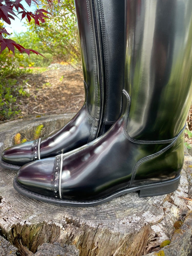 Custom DeNiro Raffaello Dressage Boot - Brushed Black with America Top in Black Lucidi & Swarovski Stones