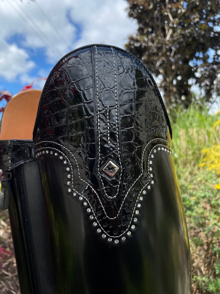 Custom DeNiro Raffaello Dressage Boot - Brushed Black with America Top in Black Lucidi & Swarovski Stones