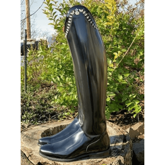 Custom DeNiro Bellini Dressage Boots - Brushed Black with Crystal and Pearl Rondine Top