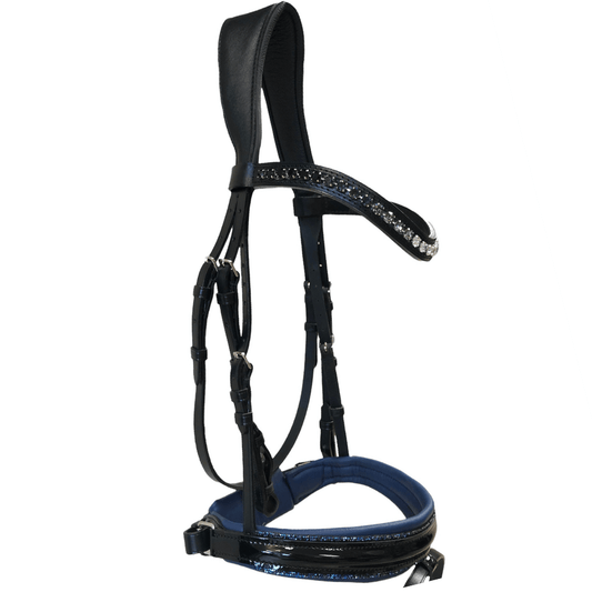 Otto Schumacher Tokyo Snaffle Bridle with Black Patent and Blue Fineline