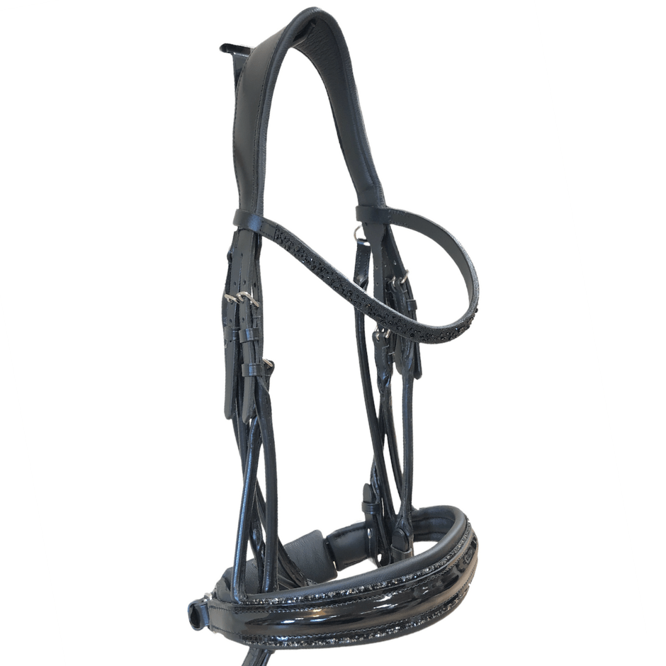 *Otto Schumacher Bellevue Rolled Double Bridle Patent with Fineline - Horse