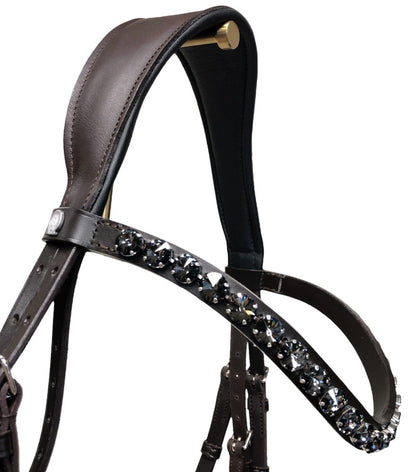 Otto Schumacher Tokyo Snaffle Bridle in Brown with Black Padding and Patent Bronze
