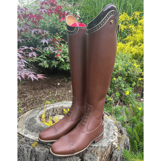 Custom DeNiro Field Boot - Brown Calfskin with Brown Patent & Brushed Piccolo