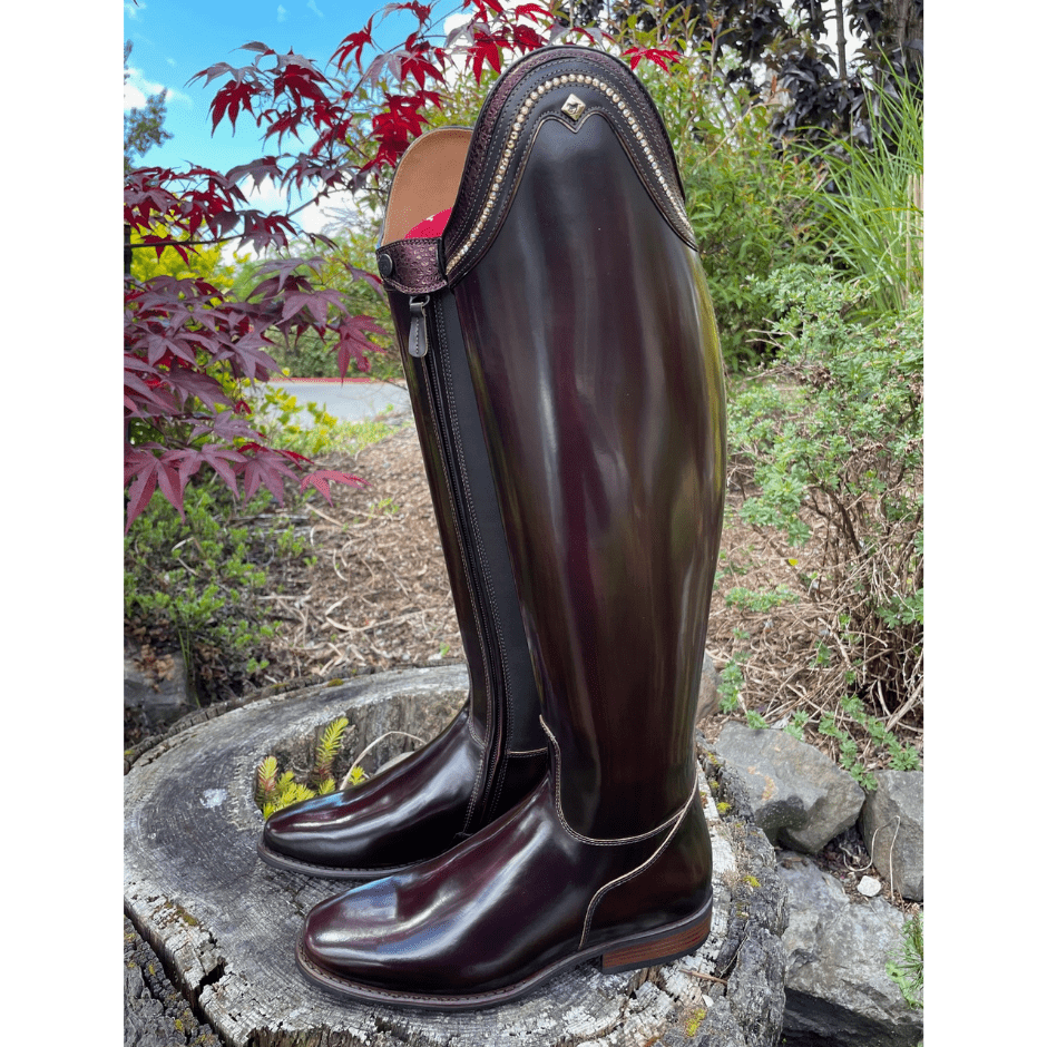 Custom DeNiro Raffaello Dressage Boot - Brushed Brown with Buongiorno Brown Rondine & Swarovski Crystals