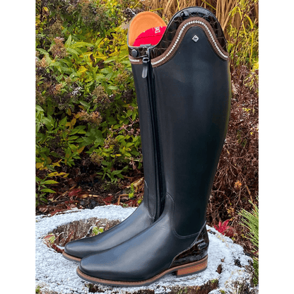Custom DeNiro Bellini Dressage Boot - Black with Lucidi Moka Rondine with Extra & Swarovski