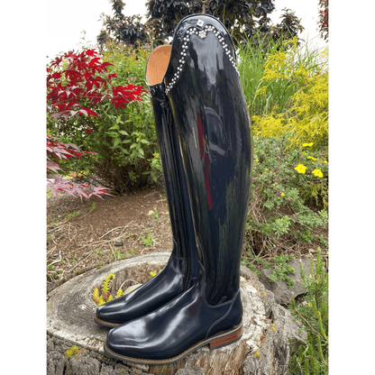 Custom DeNiro Bellini Dressage Boot - Navy Patent with Pearl & Crystal Rondine