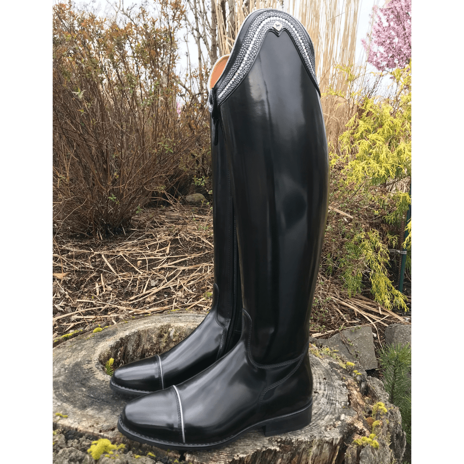 Custom DeNiro Raffaello Dressage Boot - Brushed Black with Rondine Blanca Calfskin & Swarovski
