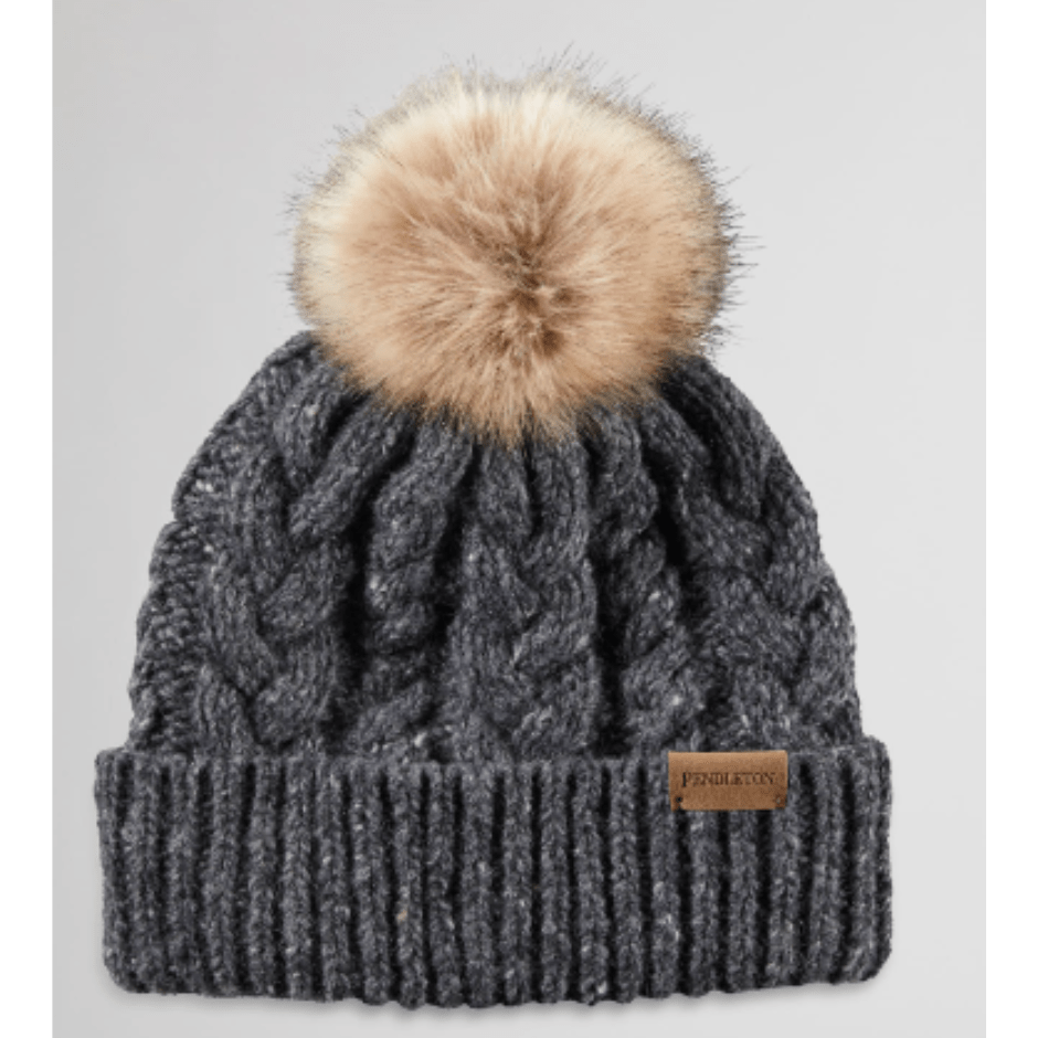 Pendleton Cable Knit Hat with Pom - Black