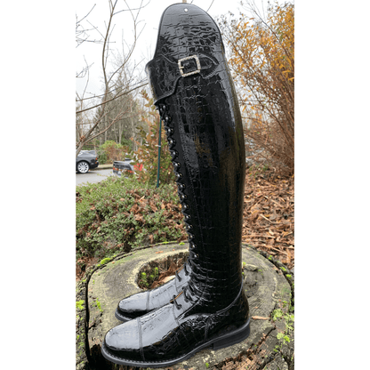 Custom DeNiro Tintoretto Dressage Boot - Black Croc Lucidi with Swarovski Buckle
