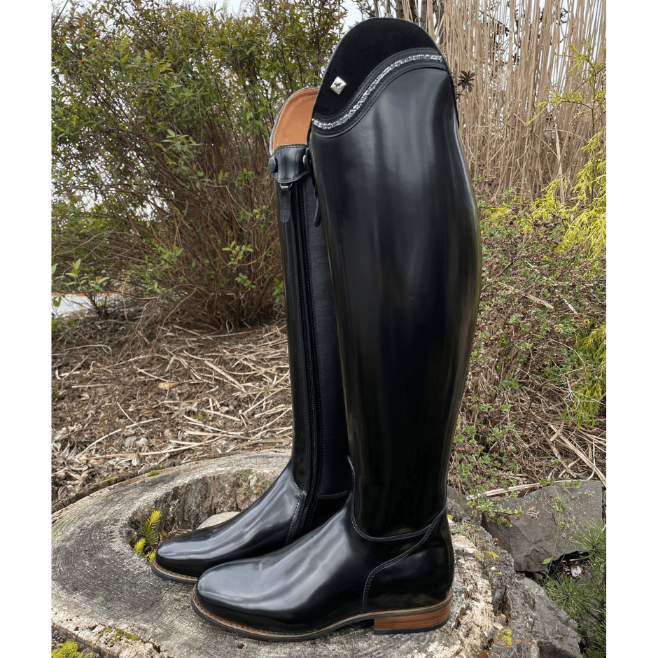 Custom DeNiro Raffaello Dressage Boot - Brushed Black with Camoscio Uptop & Fineline Crystals