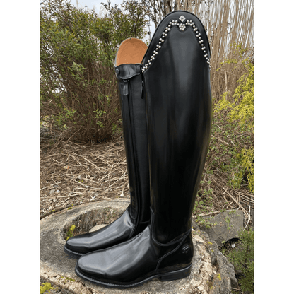 Custom DeNiro Raffaello Dressage Boot - Brushed Black with Rondine Pearl & Gunmetal