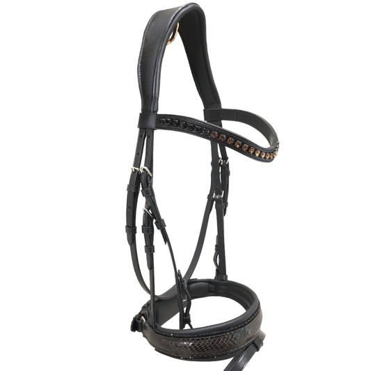 *Otto Schumacher Tokyo Snaffle Bridle with Brown Animal Print and Black Fineline - Horse