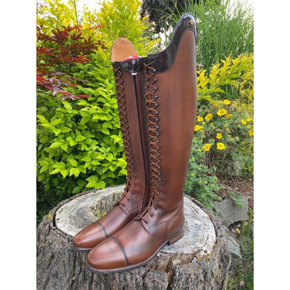 Custom DeNiro Tintoretto Dressage Boots - Aurora Top with full laces down the front and a side zipper 