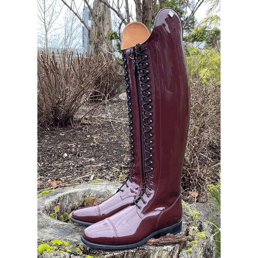 Custom DeNiro Botticelli Dressage Boot - Burgundy Patent & Swarovski Lace Up