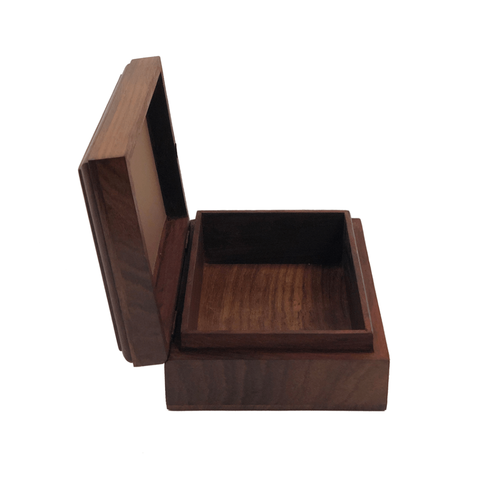 Wooden box against a white background