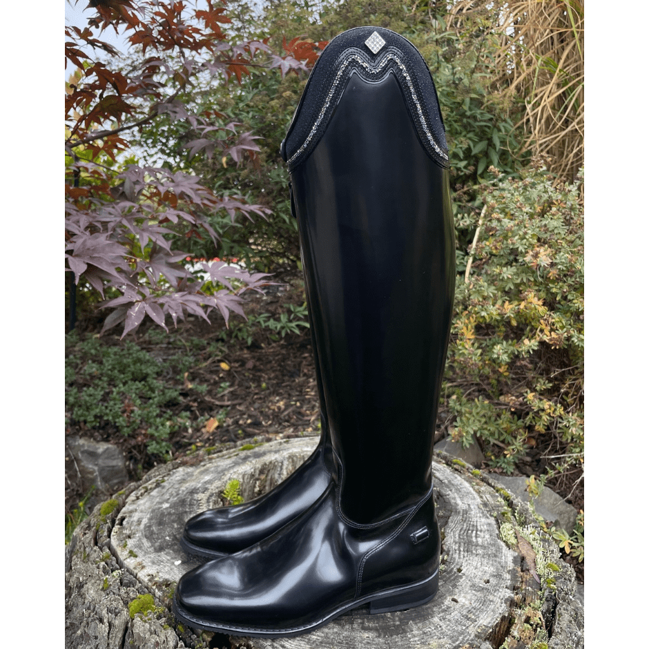 Custom DeNiro Raffaello Dressage Boot - Brushed Black & Blue Stardust Rondine with Crystals 