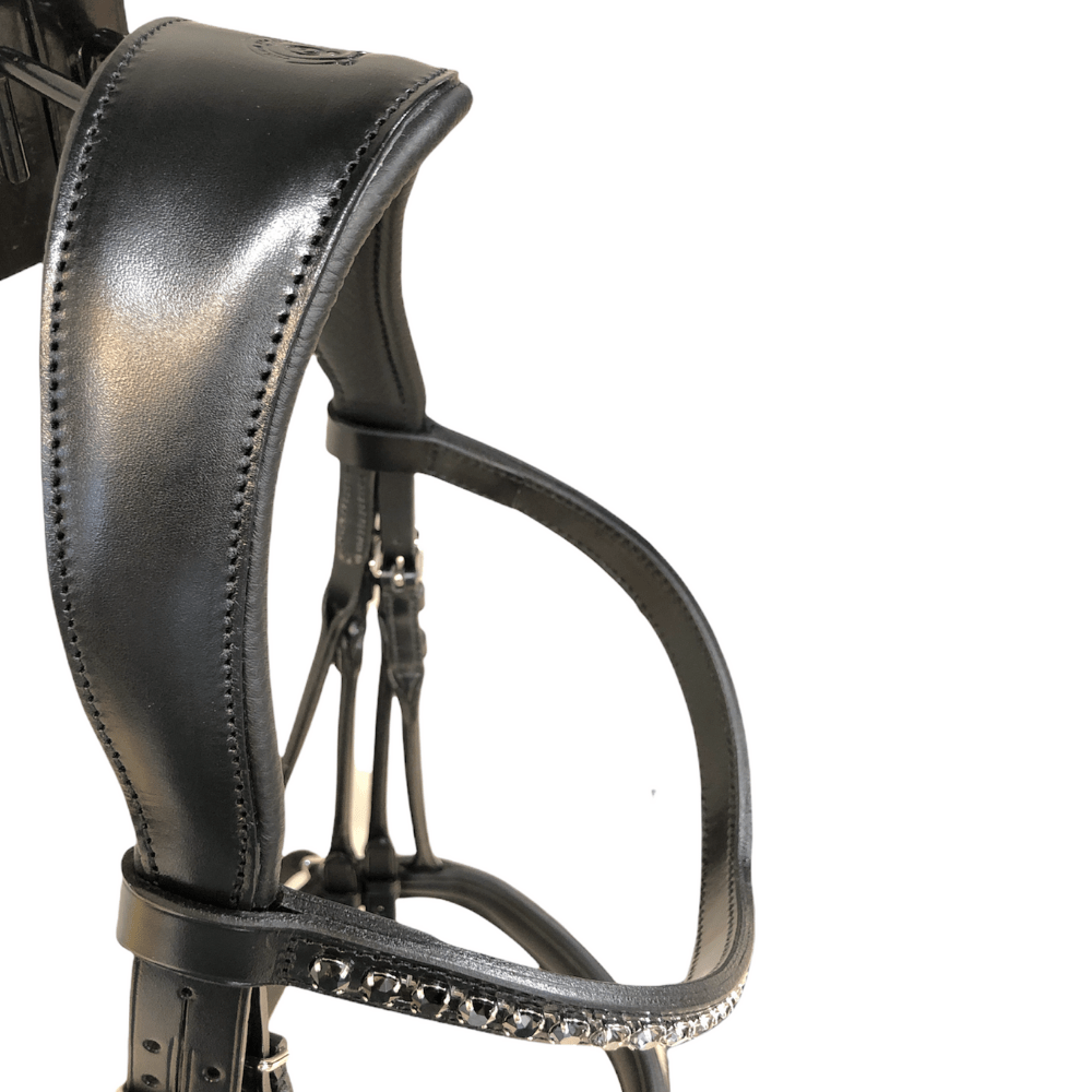 *Otto Schumacher Bellevue Rolled Double Bridle Patent Black - Horse