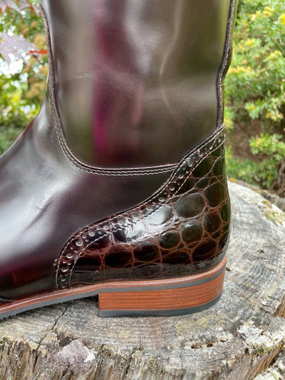 Custom DeNiro Bellini Dressage Boot - Brushed Brown with Lucidi Moka Rondine & Winged Toe