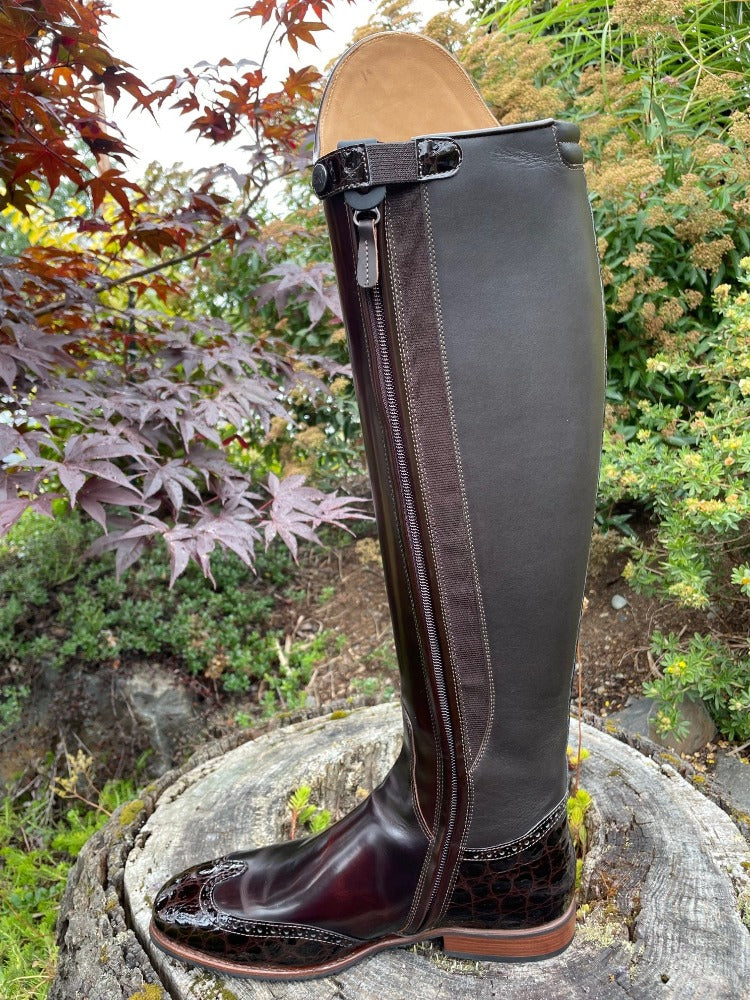 Custom DeNiro Bellini Dressage Boot - Brushed Brown with Lucidi Moka Rondine & Winged Toe