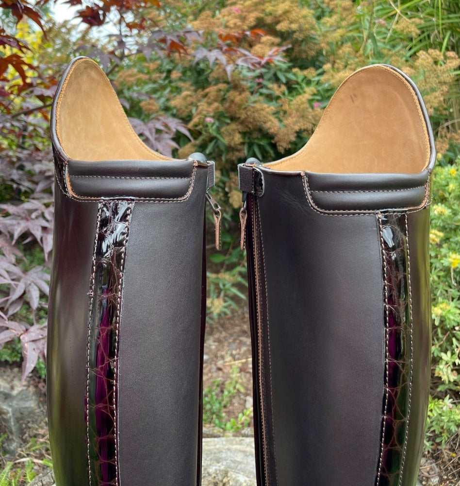 Custom DeNiro Bellini Dressage Boot - Brushed Brown with Lucidi Moka Rondine & Winged Toe