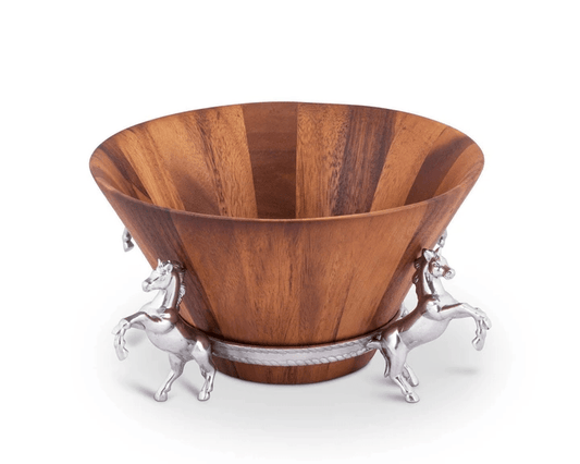 arthur court horse wood salad bowl