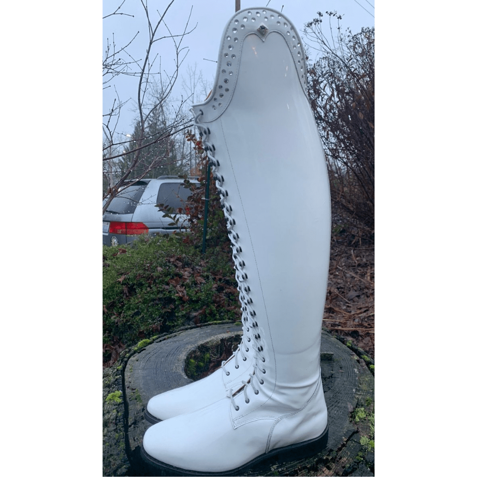 Custom DeNiro Tintoretto Dressage Boot - White Patent with Full Lace & Swarovski