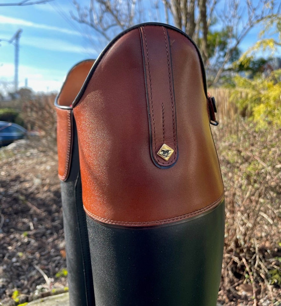 Custom DeNiro Dress Boot - Vintage Brandy Hunter Classic Top with Brushed Brown Piping