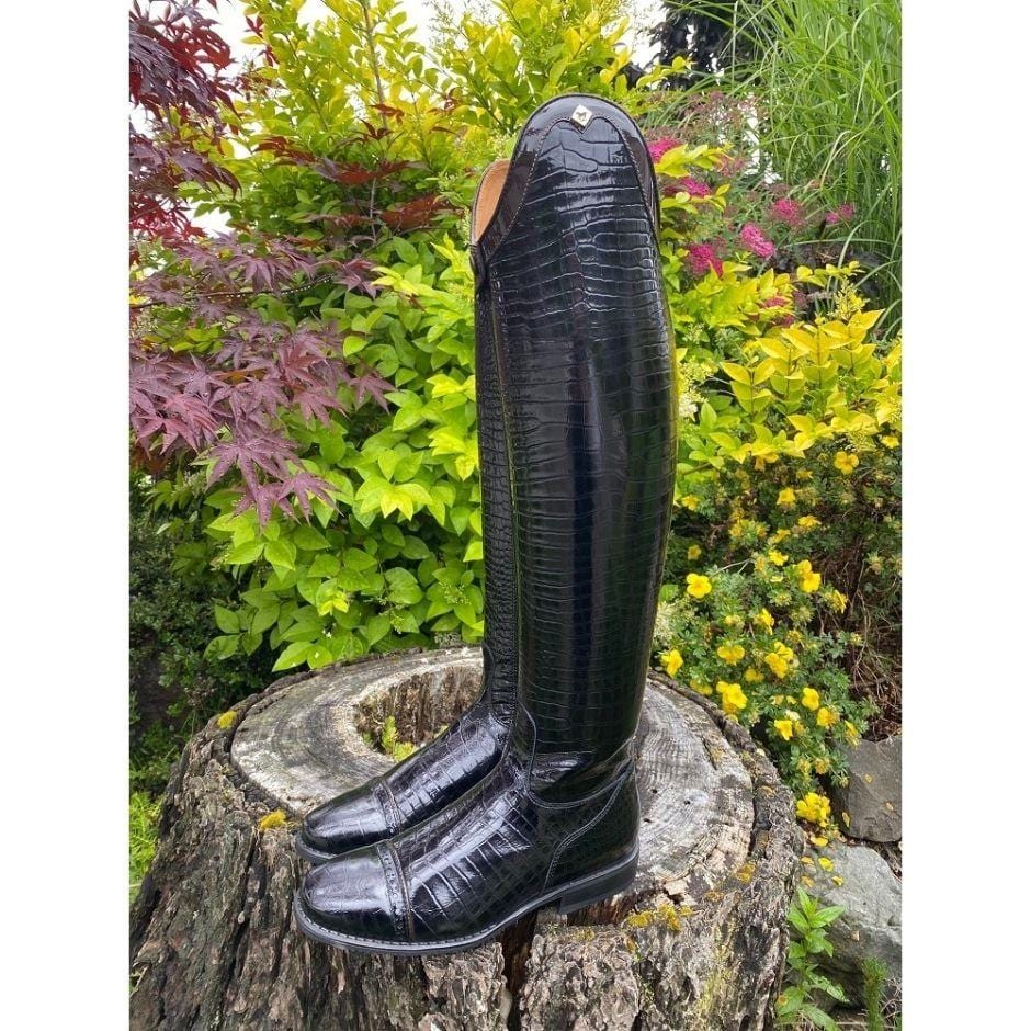 Custom DeNiro Raffaello Dressage Boots - Black Lucidi with Patent Brown Top