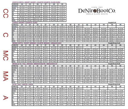 DeNiro Boot size chart 