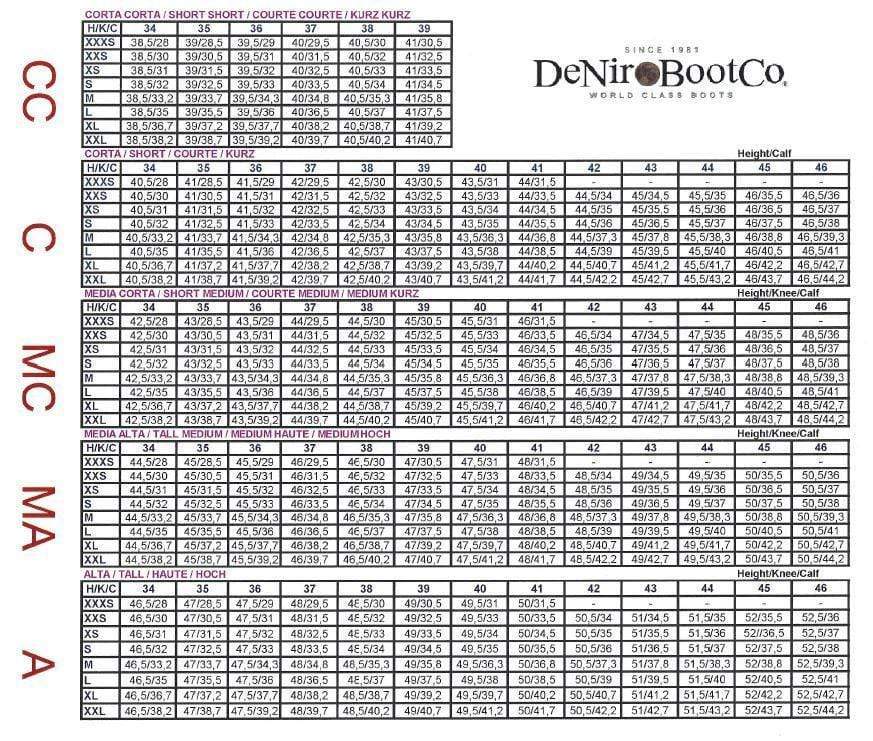 deniro size guide