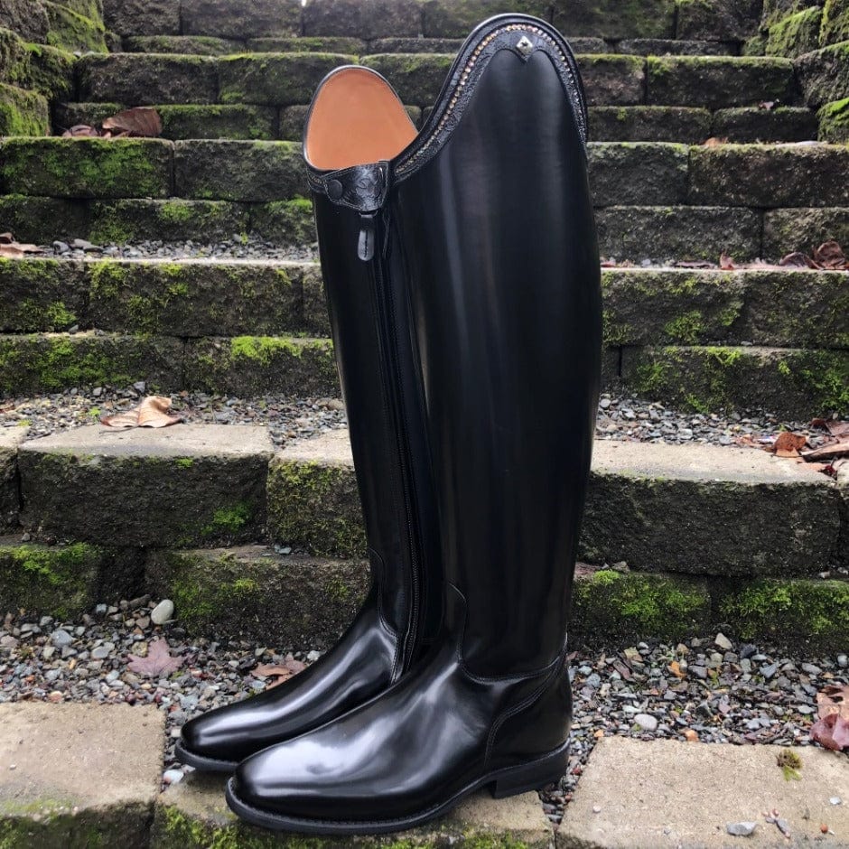 Custom DeNiro Raffaello Dressage Boot - Brushed Black with Greta Rondine & Greige Swarovski