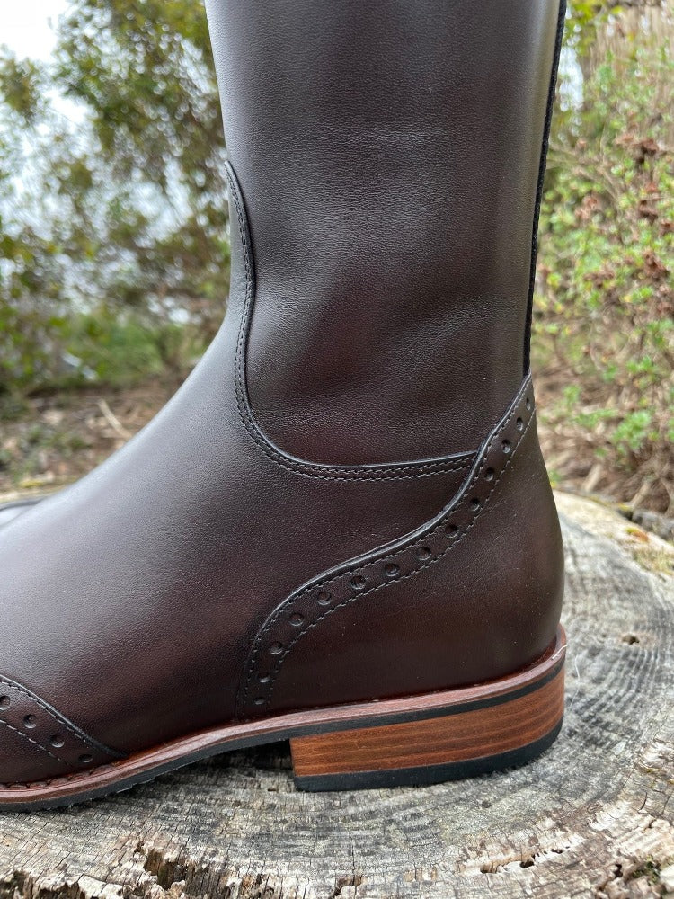 Custom DeNiro Bellini Dressage Boot - Vintage Brown with Punched Toe, Heel & Top