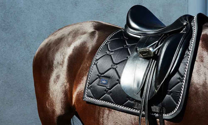 equestrian stockholm dressage saddle pad - black edition on horse