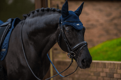 equestrian stockholm ear bonnet - navy silver on dark bay 