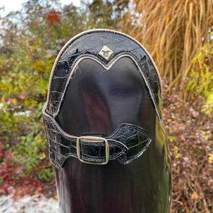 Custom DeNiro Raffaello Dressage Boot - Brushed Burgundy with Black Lucidi Rondine & Big Strap