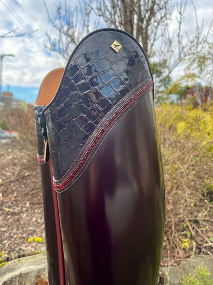 Custom DeNiro Raffaello Dressage Boot - Brushed Burgundy with Lucidi Blue Lisa Top & Fineline