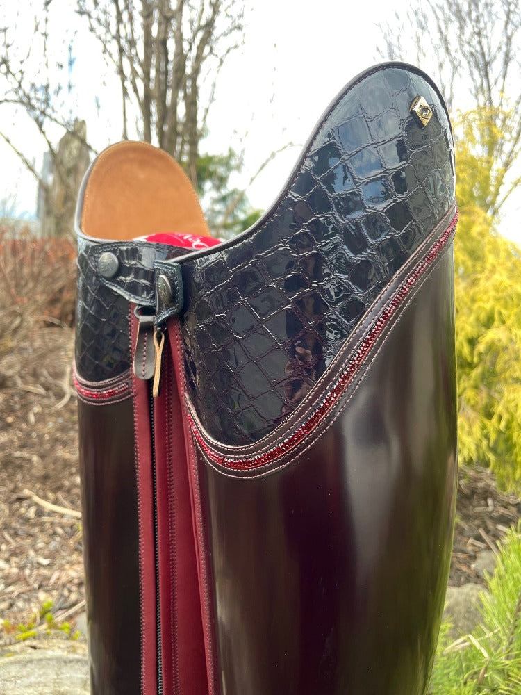 Custom DeNiro Raffaello Dressage Boot - Brushed Burgundy with Lucidi Blue Lisa Top & Fineline