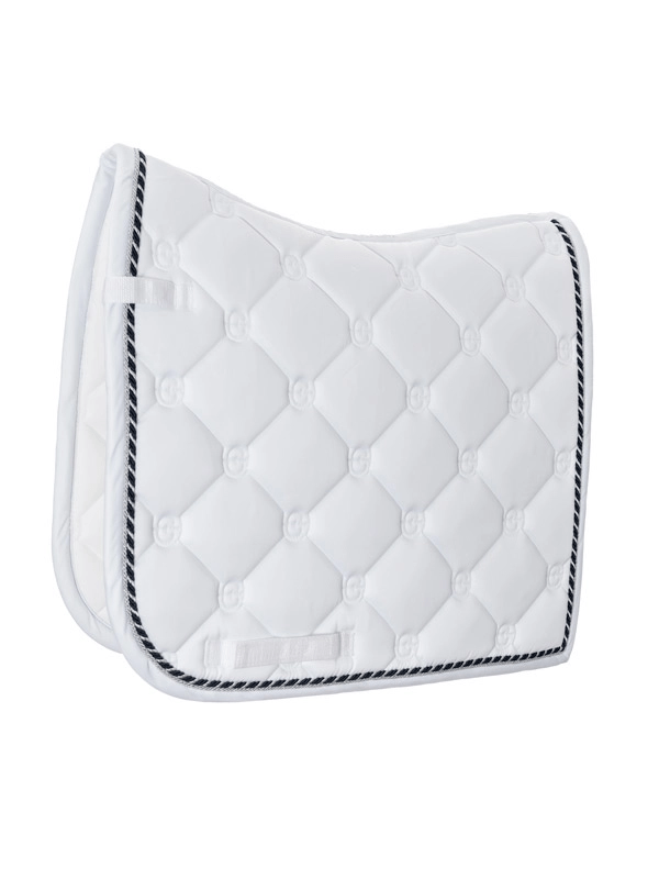 Equestrian Stockholm Dressage Pad - White Perfection with Navy, No Badge