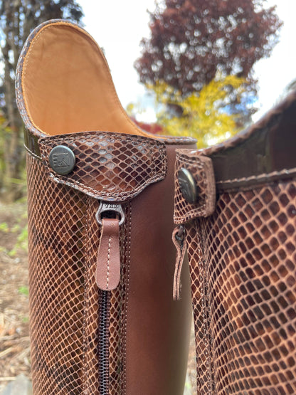 Custom DeNiro Bellini Dressage Boot - Pitone Brown with Brown Patent America Top & Swarovski Toe
